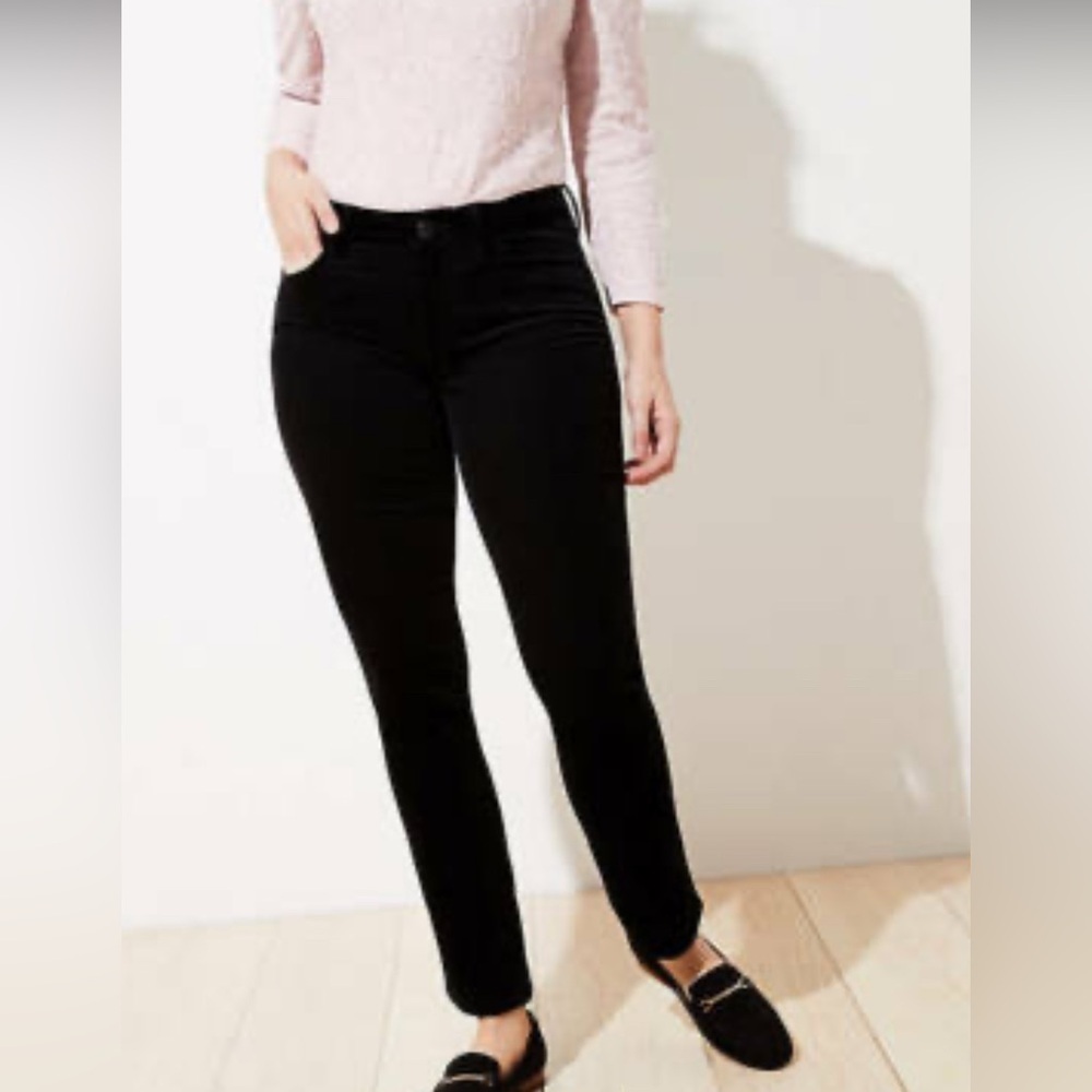 LOFT Black Corduroy Stretch Straight Jeans 5 Pocket Curvy 2/26